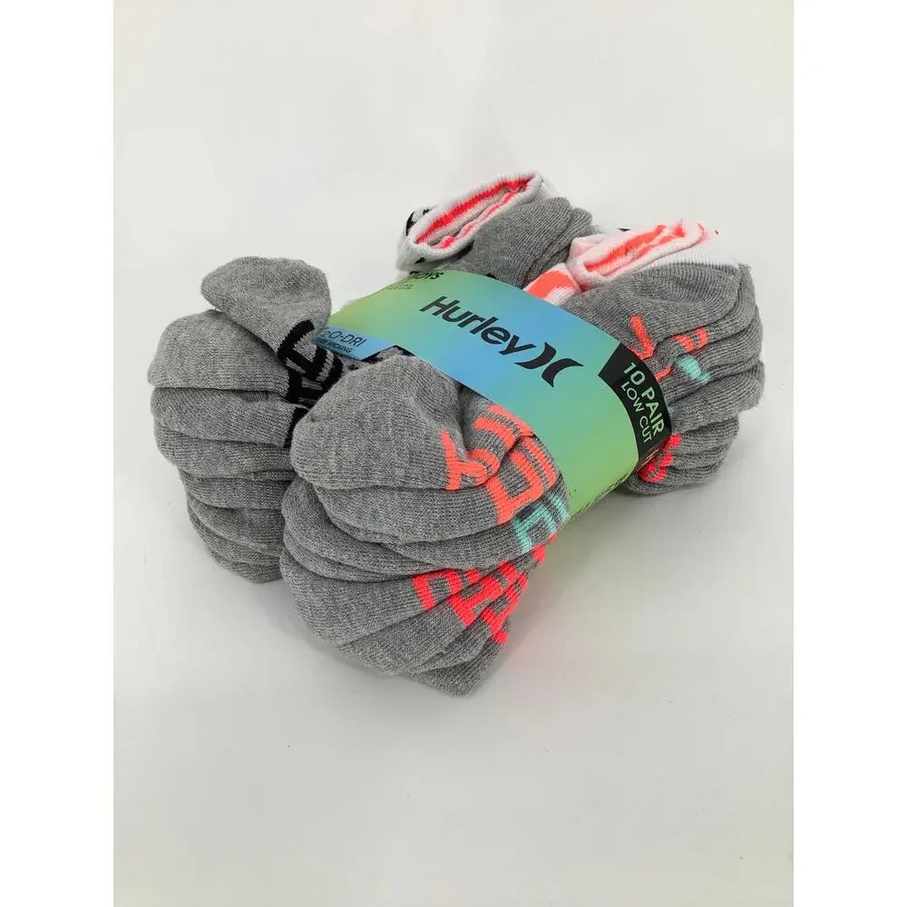 Hurley Boy's Medium 10-Pair H20 Dri Moisture Wicking Comfort Low Cut Socks L21-2